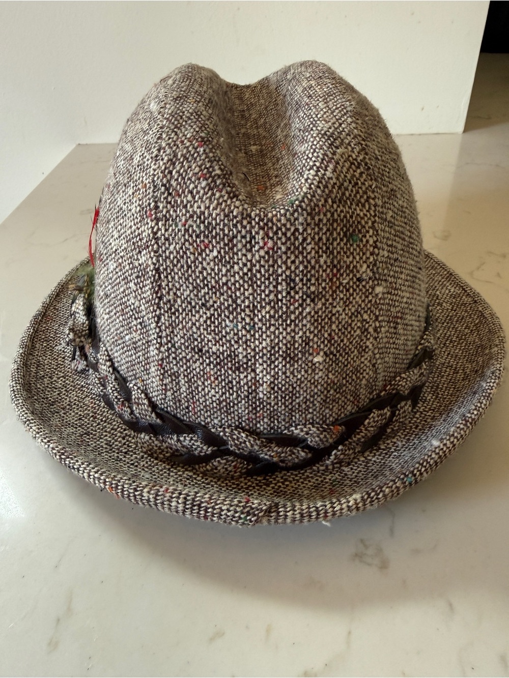 Vintage Stetson Tweed Trilby Fedora Hat in Gray with Braided Band EUC